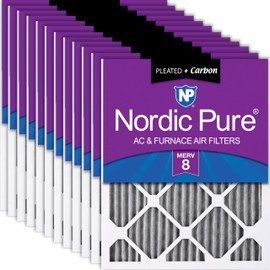 Nordic Pure 12x24x1 (11 1/2 x 23 1/2 x 3/4) Furnace Air Filters MERV 8 Pleated Plus Carbon 12 Pack