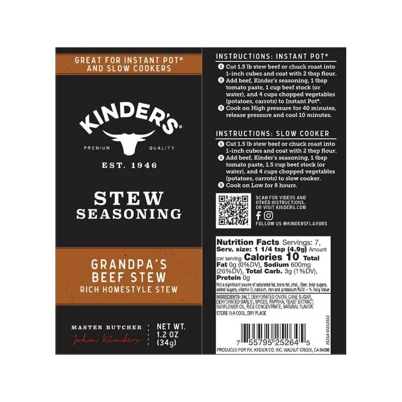 KINDERS Autumn Cooking Seasoning Bundle - Grandpa's Beef Stew 1.2oz,