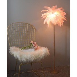 KDLAK Natural Ostrich Feather Floor Lamp White, Simple Modern Living Room Bedroom Standing Lamp, Pink Girl Lamp(Color:Pink), 63