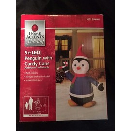 (Ship from USA) 5 LED Penguin w/ Candy Cane Yard Inflatable - Holiday Airblown Yard Decor 36841 /ITEM#H3NG UE-EW23D25564