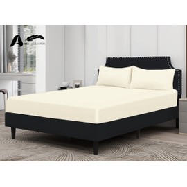 A ATH COLLECTION Egyptian Cotton Fitted Sheet 25 CM Extra Deep Pocket, 200 Thread Count Cotton Soft, Fade & Wrinkle Resistant Fitted Bed Sheets (Double, Cream)