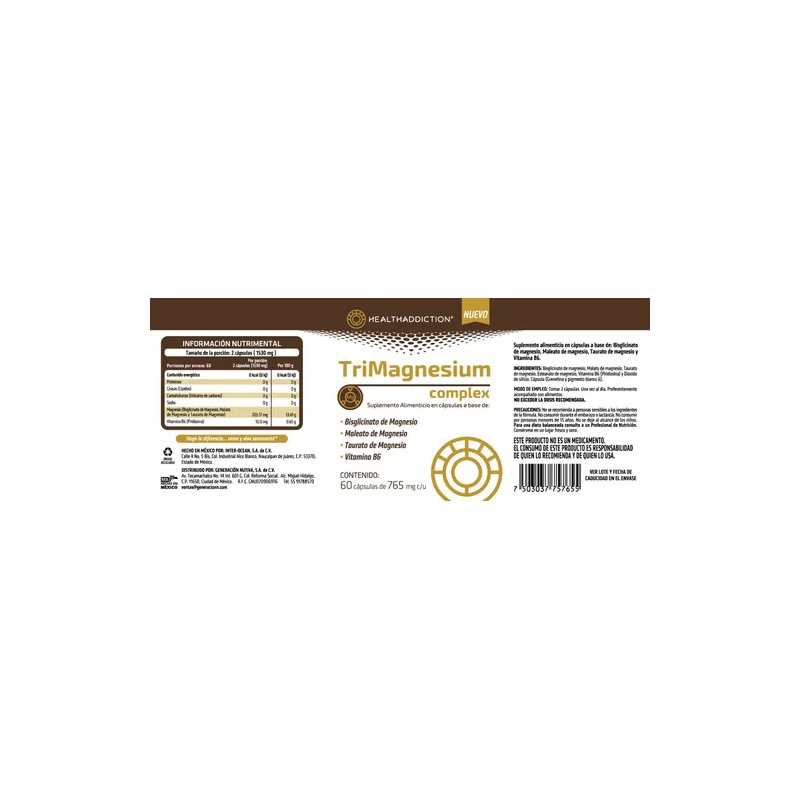 Healthaddiction Magnesio Complex Trimagnesium Suplemento Alimenticio Bisglicinato Malato Taurato Vitamina