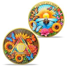 3 Year Butterfly Sunrise Sobriety Coin, AA Medallion Recovery Chip for Women & Men, 3 Year Sober Token with Sunrise Butterfly, Clean Time Recovery Gift for AA Anniversary