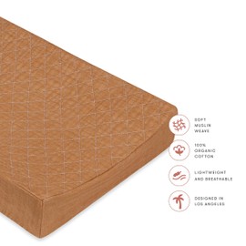 Babyletto 100% Quilted Organic Cotton Changing Pad Cover, GOTS-Certified, Fitted 360°, Ultra-Soft and Breathable Muslin - Burnt Sienna