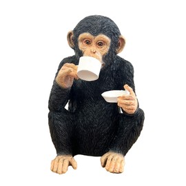 Alfie Francis 17.5cm Tall Cheeky Tea Drinking Monkey Ornament Figurine Home Decor Animal Sculpture Gorilla Chimp