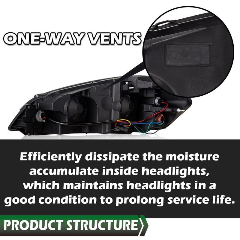 LQI LED Headlight Assembly Lamps Compatible with Chevy Impala 2006-2013/