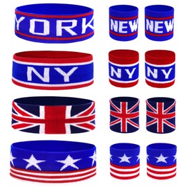 baotongle 12pcs American Flag Sports Headband and Wristband Set Striped Sweatband Set for Basketball Football Running Gym Exercise