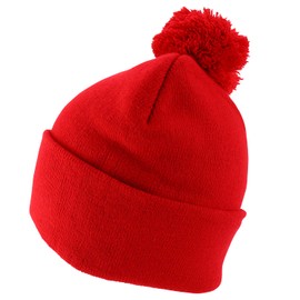 Trendy Apparel Shop Gorro de Punto elástico de Invierno con Pompones sólidos XXL, Rojo, XX-Large
