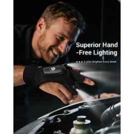ThxToms Stocking Stuffers for Men, Rechargeable Flashlight Gloves, Christmas Birthday Gifts for Men Boyfriend Husband Him, Cool Gadget Finger Lights Waterproof for Camping Fishing Repairing