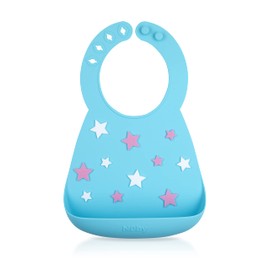 Nuby 3D Soft Silicone Baby Bib with Scoop - Silicone Bib for Toddlers and Babies 6+ Months - Stars