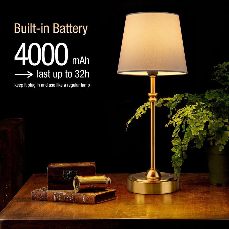 ONEWISH Cordless Lamp-Battery Operated Table lamp, 4000mAh Rechargeable, Stepless Dimmable,