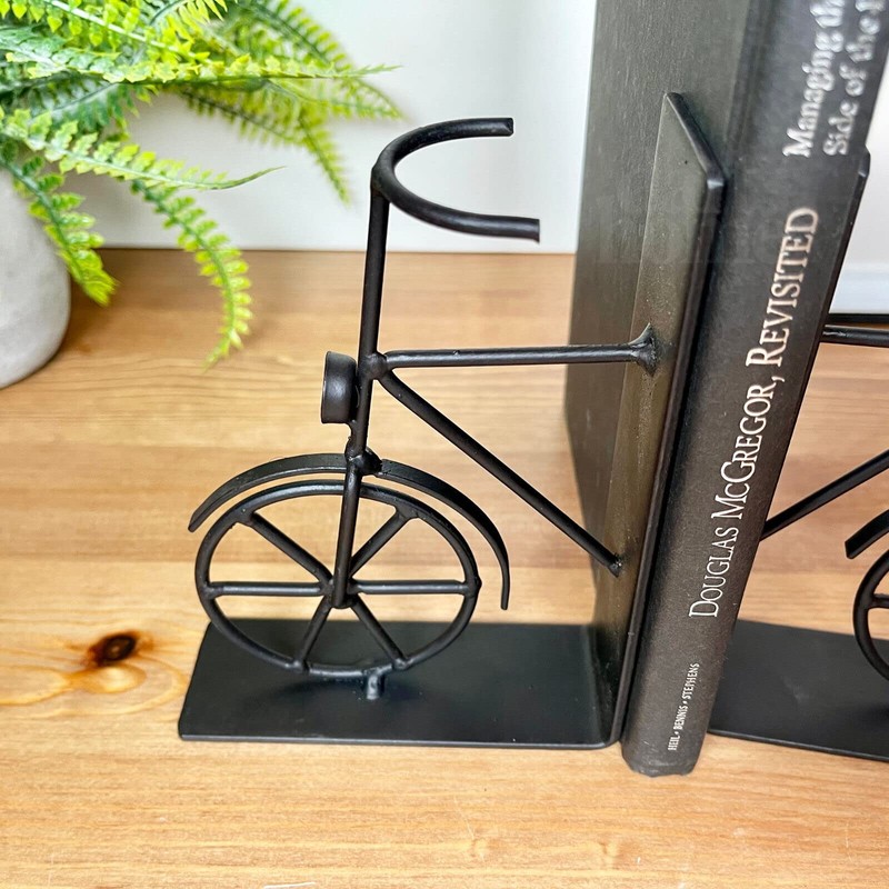 Bicycle Bookends Black Metal Vehicle Cycling Bike Riding Book Shelf