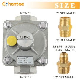 gohantee 1/2'' Gas Pressure Regulator, Natural Gas and Liquefied Interchange Pressure Regulator with 2 Brass 1/2" NPT Conversion Adapter for NG/LPG Applications