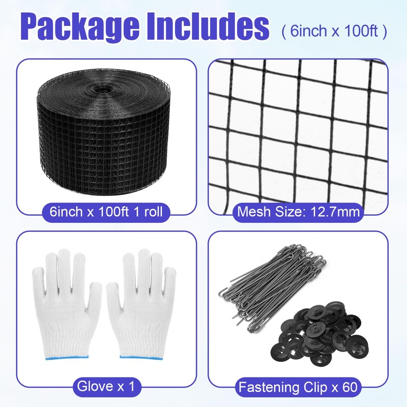 Solar Panel Bird Mesh Kit 6in x 100ft，Bird Deterrent PVC