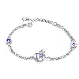 KATGI Fashion Apple Sparkling Amethyst Crystal Flower Chain Link Charm Bracelet