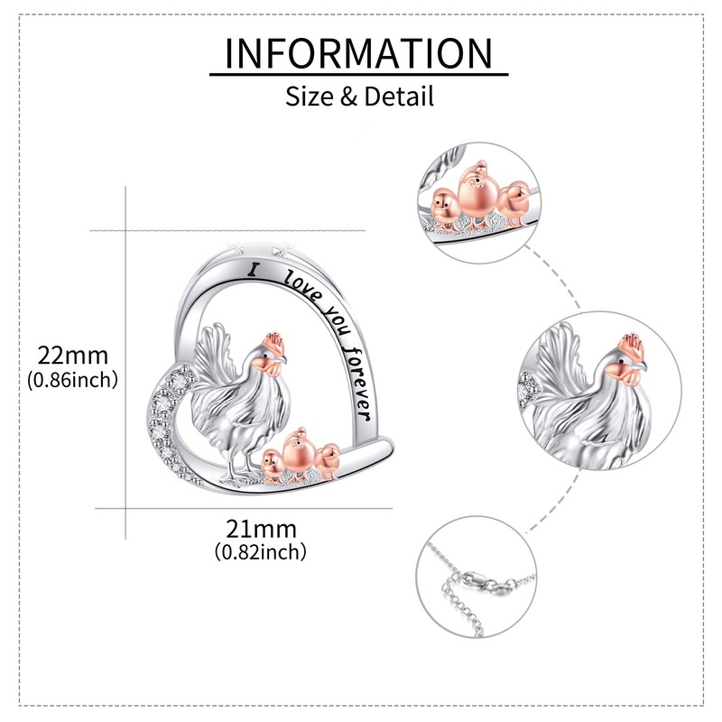 ONEFINITY Chicken Necklace 925 Sterling Silver Hen and Child Pendant