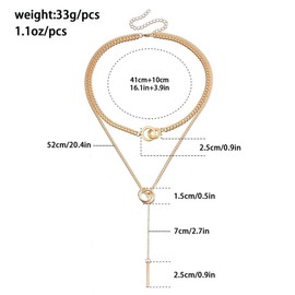 Jascatin Double Circle Choker Necklace Long Bar Pendant Necklaces Elegant Collar Jewelry for Women and Girls (Gold)