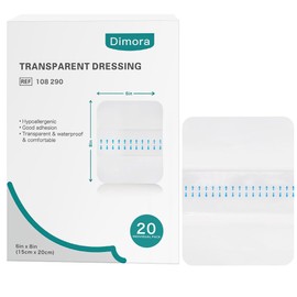Dimora Transparent Film Dressing 6x8 inch 20 Packs with Hypoallergenic Adhesive, Large Waterproof Wound Bandages Post Surgical for Swimming, Tattoo Aftercare Bandage, IV Shield