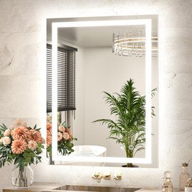 TETOTE LED Bathroom Mirror with Lights 28 x 36 Frontlit and Backlit Light up Mirror, Brighter Lighted Bathroom Mirror for Wall, 3-Color Anti Fog Mirror, Waterproof, Shatterproof Tempered Glass