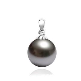 Schmuckwilli Perlenanhänger für Damen & Mädchen - mit 8mm großen hell grauen runden Perlen - Elegante Anhänger mit Muschelkernperlen MK Perlen für jeden Anlass - Pearl Pendant Anhängerclip für Frauen