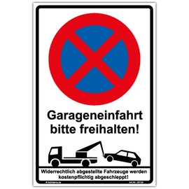 Sign "Halteverbot - Garageneinfahrt bitte freihalten" Sign 300 x 200 mm Portrait Sturdy Aluminium Composite Plate 3 mm Thick Includes 4 Corner Holes