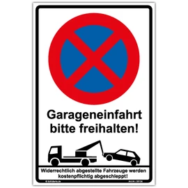 Sign "Halteverbot - Garageneinfahrt bitte freihalten" Sign 300 x 200 mm Portrait Sturdy Aluminium Composite Plate 3 mm Thick Includes 4 Corner Holes
