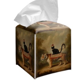 Vintage Black Cat Tiger Tissue Box Cover Square