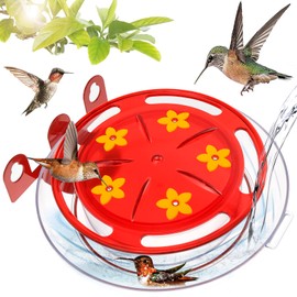 LYDODOKA Window Bird Feeders, Window Hummingbird Feeder with 5 Feeding Ports & 3 Hooks, 360° Ant Guard - Detachable Bird Feeders Bowl for Standing & Drinking Outdoors Gardens