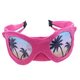 Fun Summer Look Knit Headband With Palm Tree Sunglasses For Girls-Hot Pink