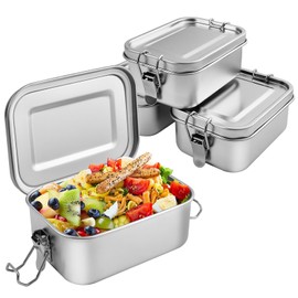 4 Pcs Stainless Steel Bento Box, 550 ML Metal Lunch Box, Stainless Steel Food Storage Containers with Lid and Lockable Clips, Leakproof Food Prep Container for Storage, Home, Office