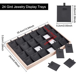 BENECREAT 24 Grids Insert Jewelry Display Trays Stackable Box Organizer Showcase Imitation Leather with Removable Jewelry Cards for Pendant Earrings Necklace Storage, Black Rectangle