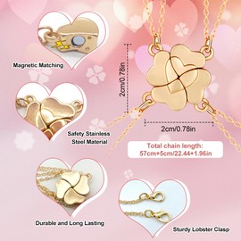 Cosysparks Friendship Necklace for 4, 4 Pcs Best Friend Necklaces BFF Necklace for 4 Girls Matching Four Leaf Clover Pendant Sister Necklace for Women Graduation Birthday Christmas Gifts (golden)