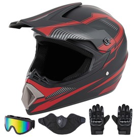 CARTMAN DOT Approved Motocross Helmet, Full Face Offroad Motorcycle Helmets for Adults, Matte Black and Red Dirt Bike Helmet Adult-Medium
