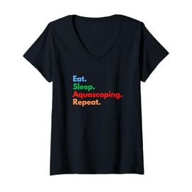 Womens Eat Sleep Aquascaping Repeat for Aquascape Lovers V-Neck T-Shirt