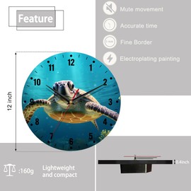 SPUNKER Wall Clocks,Sea Turtle Wall Clock Battery Operated 10 Inch,Ocean Tropical Fish Round Clock Silent Non-Ticking Wall Decor for Farmhouse Office Home School Living Room Bedroom