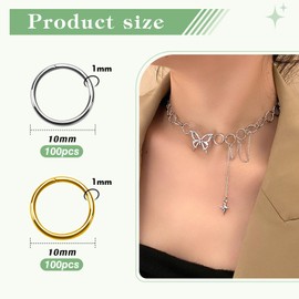 TOAOB 200pcs Stainless Steel Open Jump Rings Silver and Gold Tone O Rings Connector 10mm for DIY Craft Necklaces Bracelet Pendant Keychains Jewelry Making