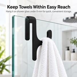 Shower Door Towel Hook for 8mm Glass – PET Door-Mount Hanger for Towels, Robes & Bathroom Organization