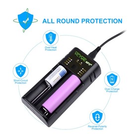 2 Slots Smart Charger Universal Intelligent LED Battery Charger 18650 Compatible with Most 3.6V/3.7V Li-Ion and Ni-MH Ni-Cd 1.2V A AA AAA C SC F6 Rechargeable Batteries Current 1.0A 2.0A Optional