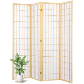 Salfanre 4 Panel Shoji Screen Room Divider, Japanese Room Divider for Room Separation, 66.9 Inches Folding Privacy Screens for Hoom Bedroom Office, Assembly-Free, Natural