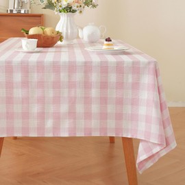 Alsoo Gingham Tablecloth Rectangle Checkered Table Cloth Cotton Linen Fabric Wrinkle Free Washable Buffalo Plaid Table Cover for Kitchen Dining Picnic Camping, Pink and White, 60 * 106 inch