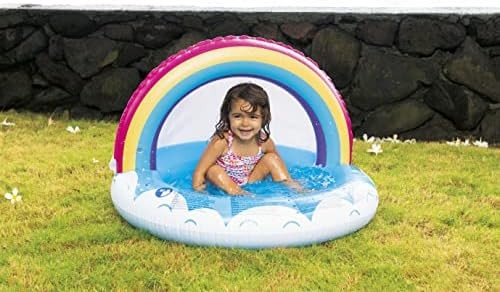 JILOng - Piscina arcoíris para bebés, 99 x 99 x 19 cm (tamaño Inflable), Altura del Techo de 64 cm, cojín de Aire Inferior JL-688017 WHRainbow,