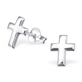 Mini Silver Cross Stud Earrings .925 Sterling Silver Plain Tiny Simple Discreet