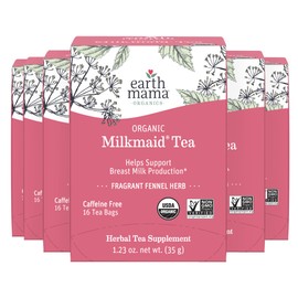 Organic Milkmaid Tea by Earth Mama | Supports Healthy Breastmilk Production and Lactation, Herbal Breastfeeding Tea Supplement, 16 Teabags per Box (6-Pack)