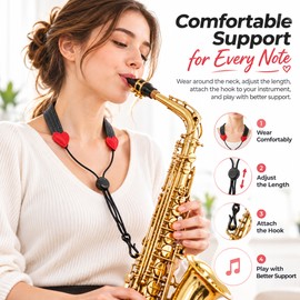 Adjustable Clarinet Neck Strap for Instrument Support – Soft Padded Black Strap with Metal Hook for Practice & School Band