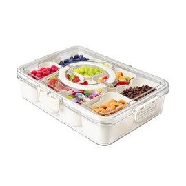 MineSign Divided Snackle Box with Handle Food Serving Tray Charcuterie Board with Lid Stackable Fruit&Veggie Container with 8 Small with Removable Boxes for Travel Snack Candy Nuts Spice