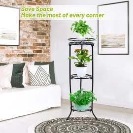 Plant Stand Indoor Outdoor, 3 Tier Tall Black Metal Plant Stands, 35 inch Round Multiple Plant Rack Holder Rack Flower Pot Stand Heavy Duty Plant Shelf for Patio Balcony Garden Living Room