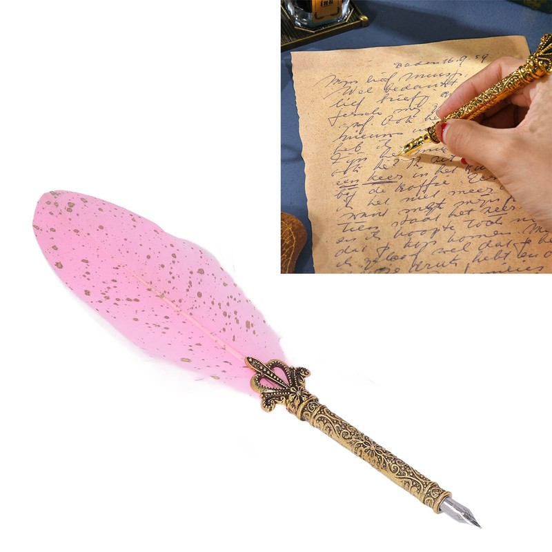Quill Pen Set Retro Elegant Exquisite Pattern Smoothing Writing Feather