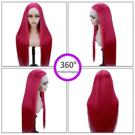 LUCLUEME Burgundy Wig Human Hair 99j Burgundy Lace Front Wigs Human Hair 13x6 200% Density 30 Inch Straight Wigs Human Hair Glueless HD Lace Frontal Wig for Black Women Pre Plucked Hairline