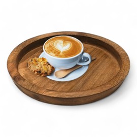 Wooden Tray for Decor Medium Rustic Round Wooden Serving Tray 11" Inches - Handcrafted Mango Wood - Decorative Kitchen & Dining Table Platter - Brown GLOBAL CRAFT AND CREATIONS