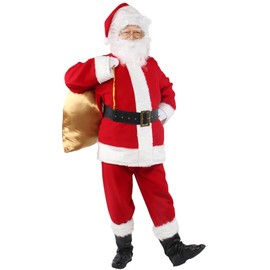 Aotiooy Santa Claus Costume for Men, 10pcs Professional Christmas Santa Adult Suit Velvet Red Costume for Party Cosplay